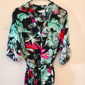 New York and Company Tropical Belted Shirtsdress